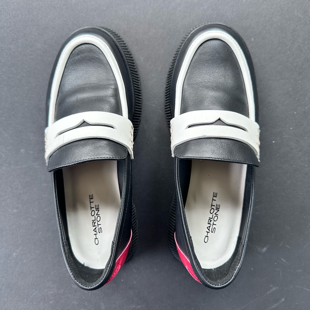Charlotte Stone Black, White, & Red Loafers